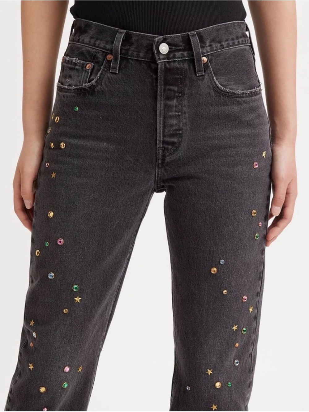 Levi's Color Studded Black Denim Straight Leg Jeans - Size 28